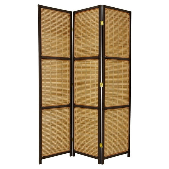Oriental Furniture 6 ft. Tall Woven Accent Room Divider - 4 Panel - Dark Brown