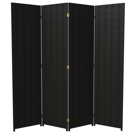 Red Lantern 6 ft. Tall Woven Fiber Folding Screen - Black - 4 Panel