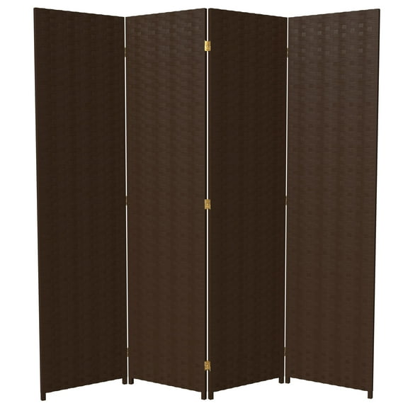 Red Lantern 6 ft. Tall Woven Fiber Folding Screen - Dark Mocha - 4 Panel