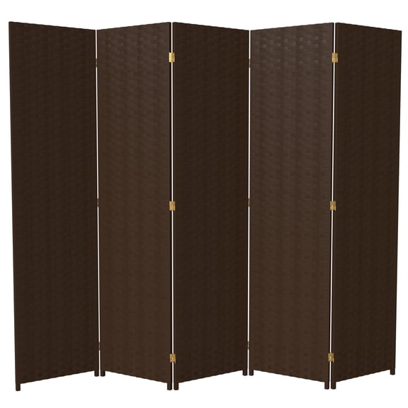 Red Lantern 6 ft. Tall Woven Fiber Folding Screen - Dark Mocha - 5 Panel