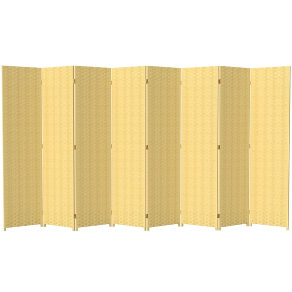 Red Lantern 6 ft. Tall Woven Fiber Folding Screen - Dark Beige - 8 Panel