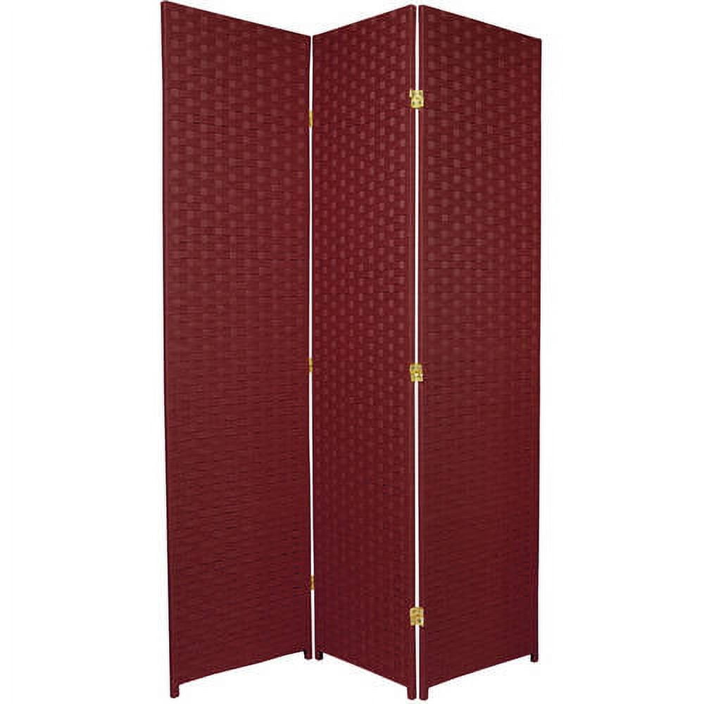 Red Lantern 6 ft. Tall Woven Fiber Folding Screen - Burgundy - 3 Panel