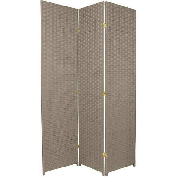 Red Lantern 6 ft. Tall Woven Fiber Folding Screen - Gray - 3 Panel