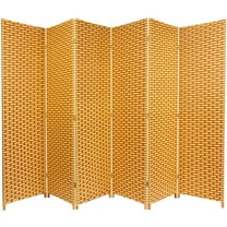 Red Lantern 6 ft. Tall Woven Fiber Folding Screen - Natural/Rust - 6 Panel