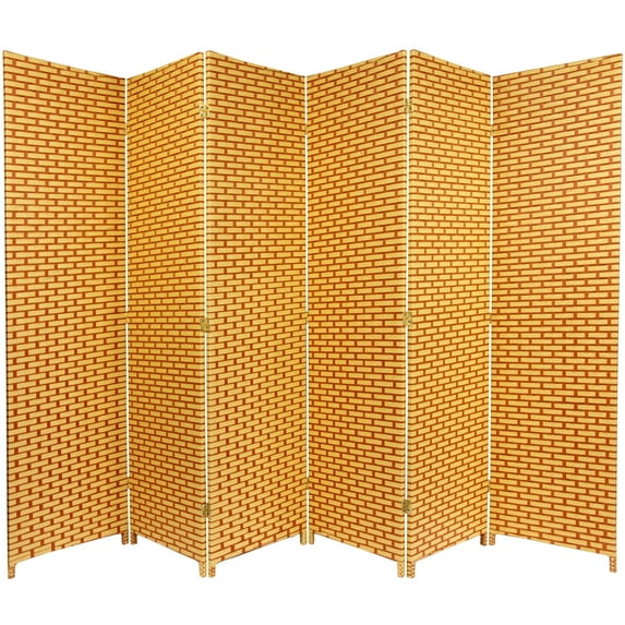 Red Lantern 6 ft. Tall Woven Fiber Folding Screen - Natural/Rust - 6 Panel