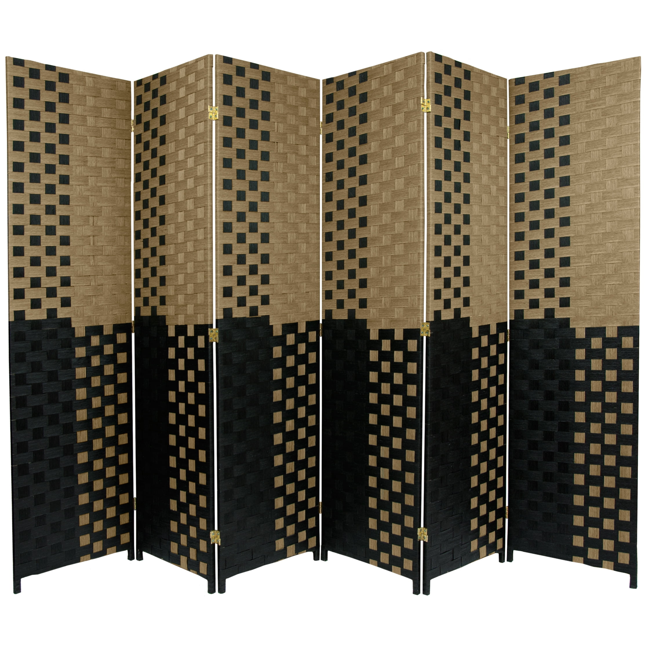 6 ft Tall Black and Tan Woven Fiber 6-Panel Room Divider
