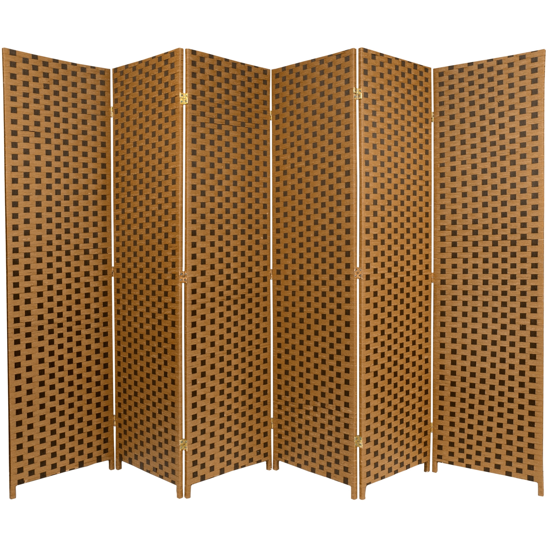 Red Lantern 6 ft. Tall Woven Fiber Folding Screen - Two Tone Brown - 6 Panel