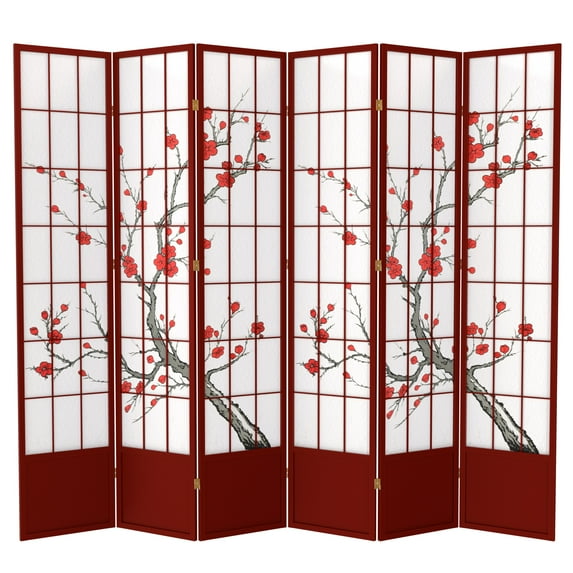 Oriental Furniture 7 Ft Tall Cherry Blossom Shoji Screen, Rosewood color, 6 panel, Shoji Screen