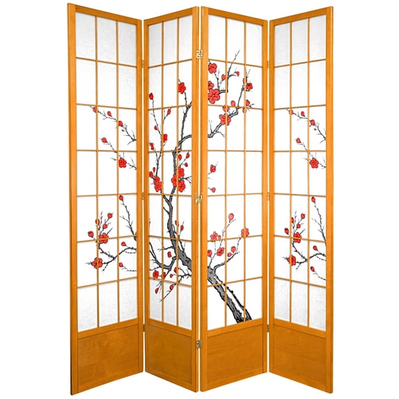 Oriental Furniture 7 Ft Tall Cherry Blossom Shoji Screen, honey, 4 panel