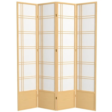 Red Lantern 7 ft. Tall Double Cross Shoji Screen - Natural - 4 Panels