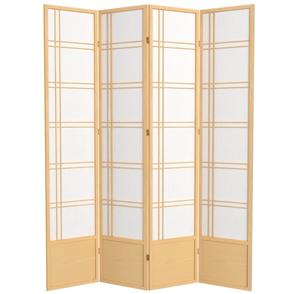 Red Lantern 7 ft. Tall Double Cross Shoji Screen - Natural - 4 Panels