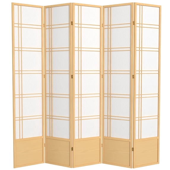 Red Lantern 7 ft. Tall Double Cross Shoji Screen - Natural - 5 Panels