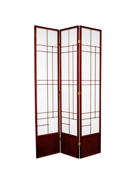 Oriental Furniture 7 Ft Tall Eudes Shoji Screen, Shoji paper, 3 panel, rosewood color