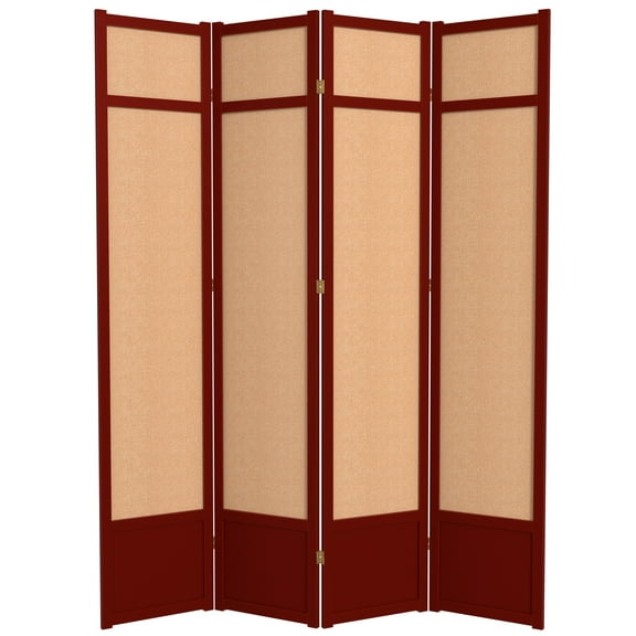 Red Lantern 7 ft. Tall Jute Shoji Screen - 4 Panel - Rosewood