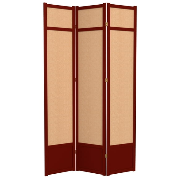 Red Lantern 7 ft. Tall Jute Shoji Screen - 3 Panel - Rosewood