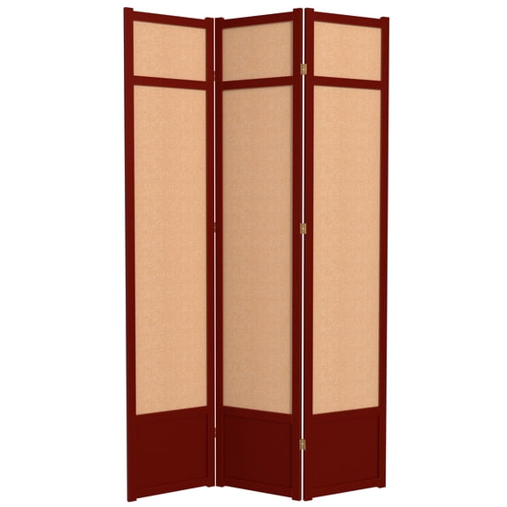 Red Lantern 7 ft. Tall Jute Shoji Screen - 3 Panel - Rosewood