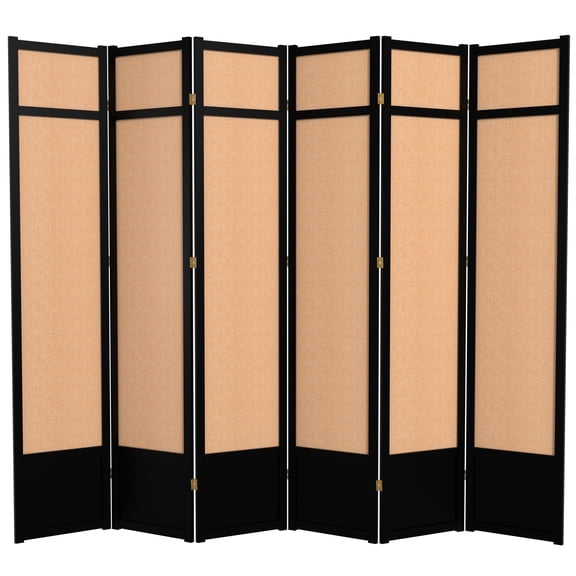 Red Lantern 7 ft. Tall Jute Shoji Screen - 6 Panel - Black