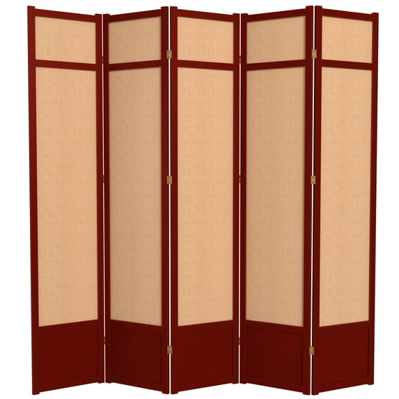 Red Lantern 7 ft. Tall Jute Shoji Screen - 5 Panel - Rosewood
