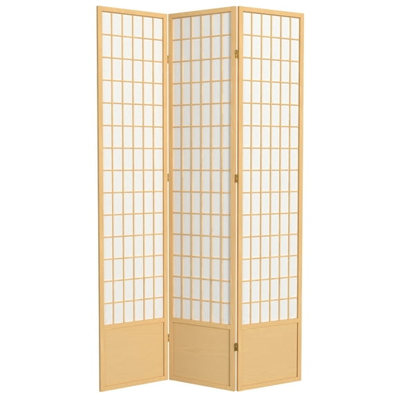 Red Lantern 7 ft. Tall Window Pane Shoji Screen - Natural - 3 Panels