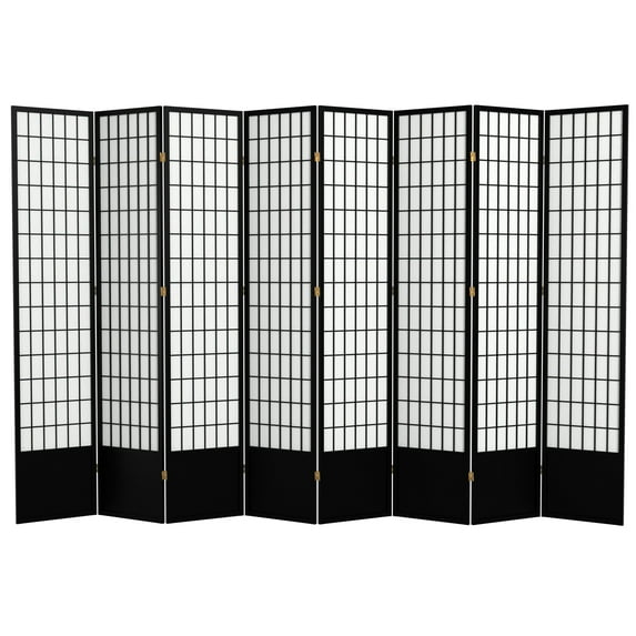Red Lantern 7 ft. Tall Window Pane Shoji Screen - Black - 8 Panels