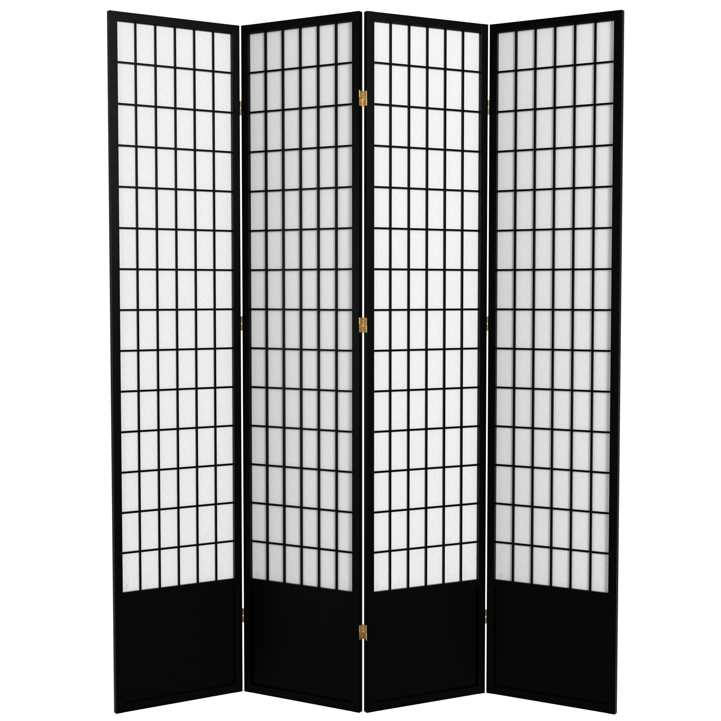 国内で当店のみ RELABEL - Deconstructed Paneled Drawstring Oriental Furniture 7 Ft Tall Window Pane Shoji Screen, Black