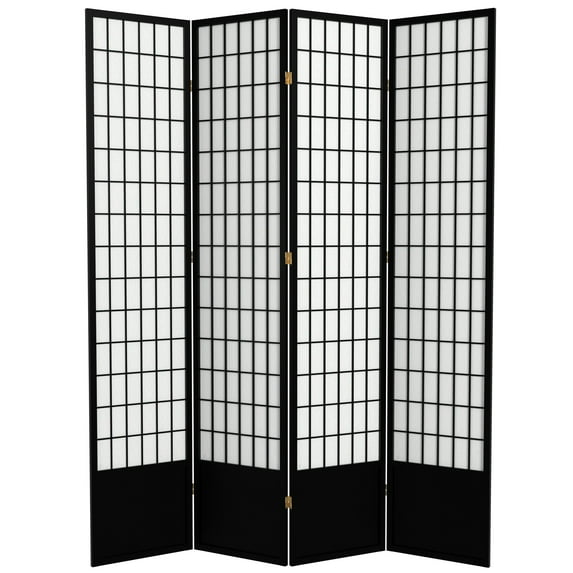 Red Lantern 7 ft. Tall Window Pane Shoji Screen - Black - 4 Panels