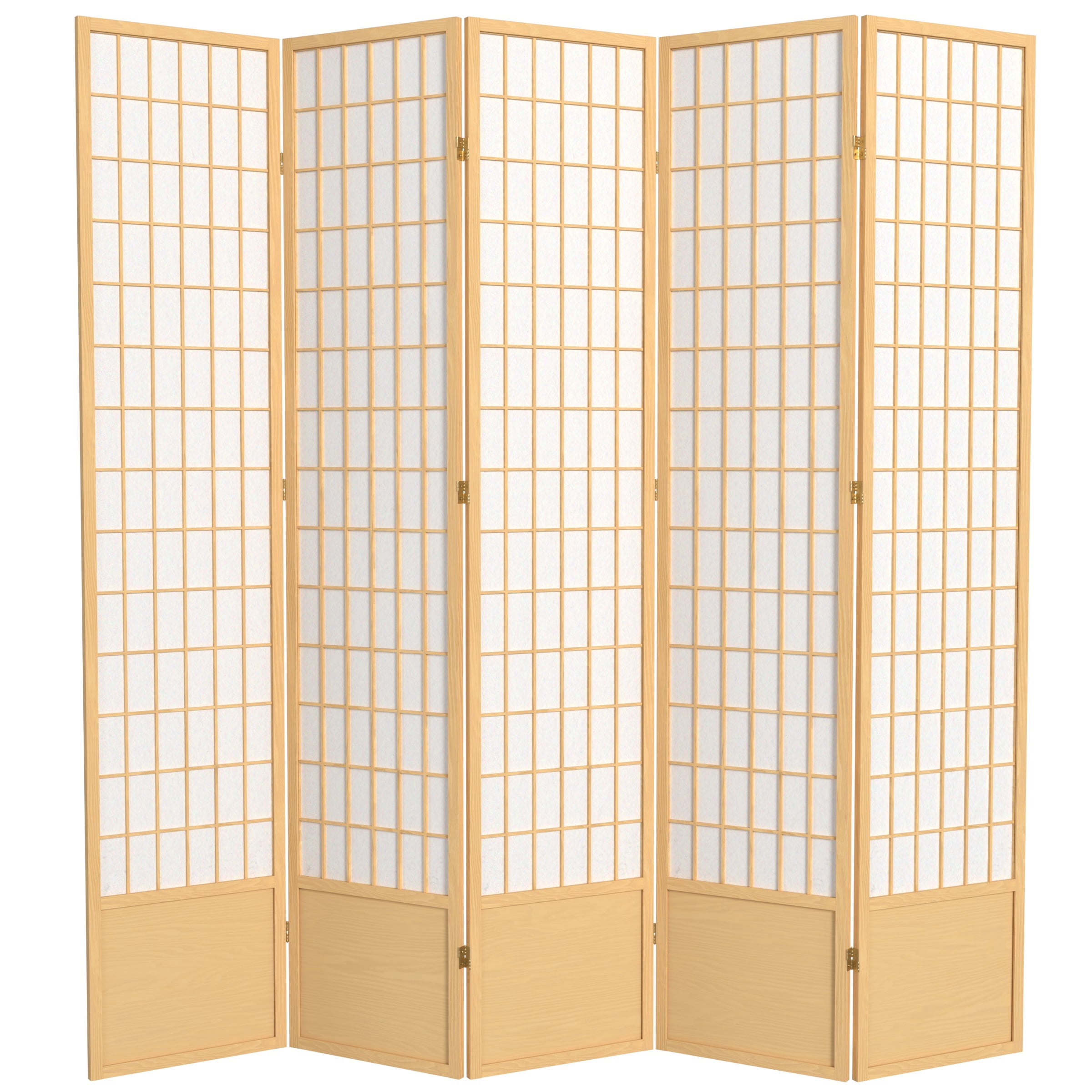 Red Lantern 7 ft. Tall Window Pane Shoji Screen - Natural - 5 Panels