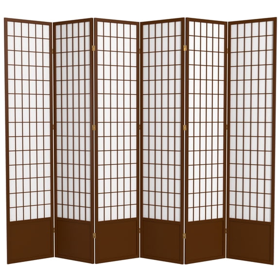 Red Lantern 7 ft. Tall Window Pane Shoji Screen - Walnut - 6 Panels