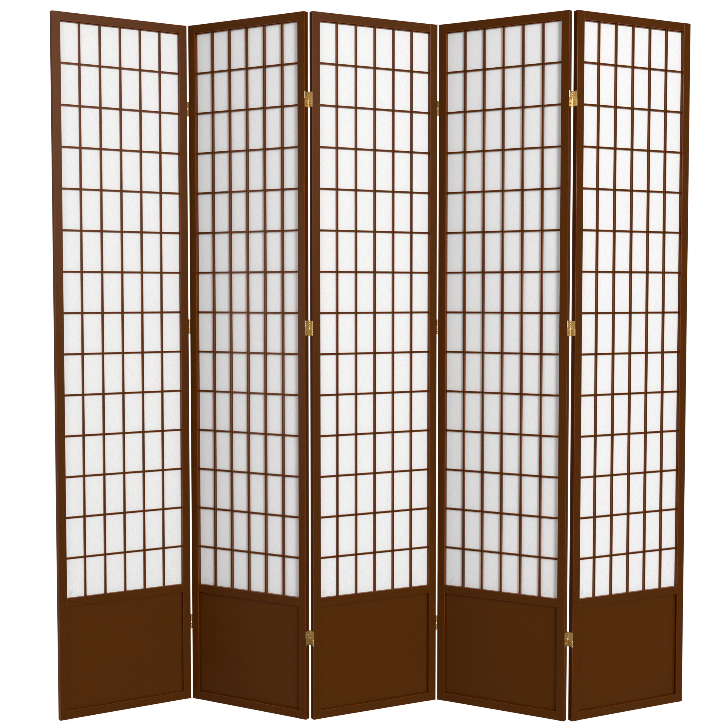 Red Lantern 7 ft. Tall Window Pane Shoji Screen - Walnut - 5 Panels