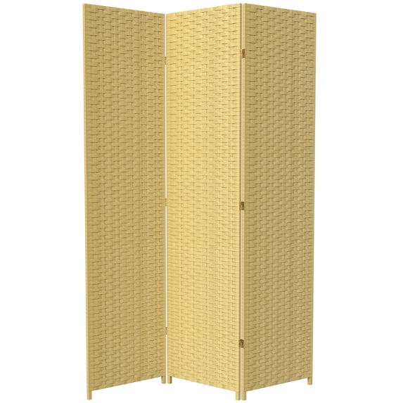 Red Lantern 7 ft. Tall Woven Fiber Folding Screen - Dark Beige - 3 Panel