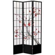 Oriental Furniture 7 ft. Tall Cherry Blossom Shoji Screen - Black - 3 Panel