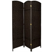 Oriental Furniture 7 ft. Tall Diamond Weave Room Divider - Black - 3 Panel
