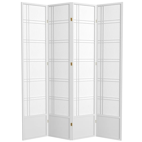 Red Lantern 7 ft. Tall Double Cross Shoji Screen - White - 4 Panels
