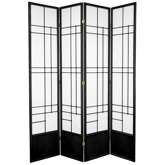 Red Lantern 7 ft. Tall Eudes Shoji Screen - Black - 4 Panels