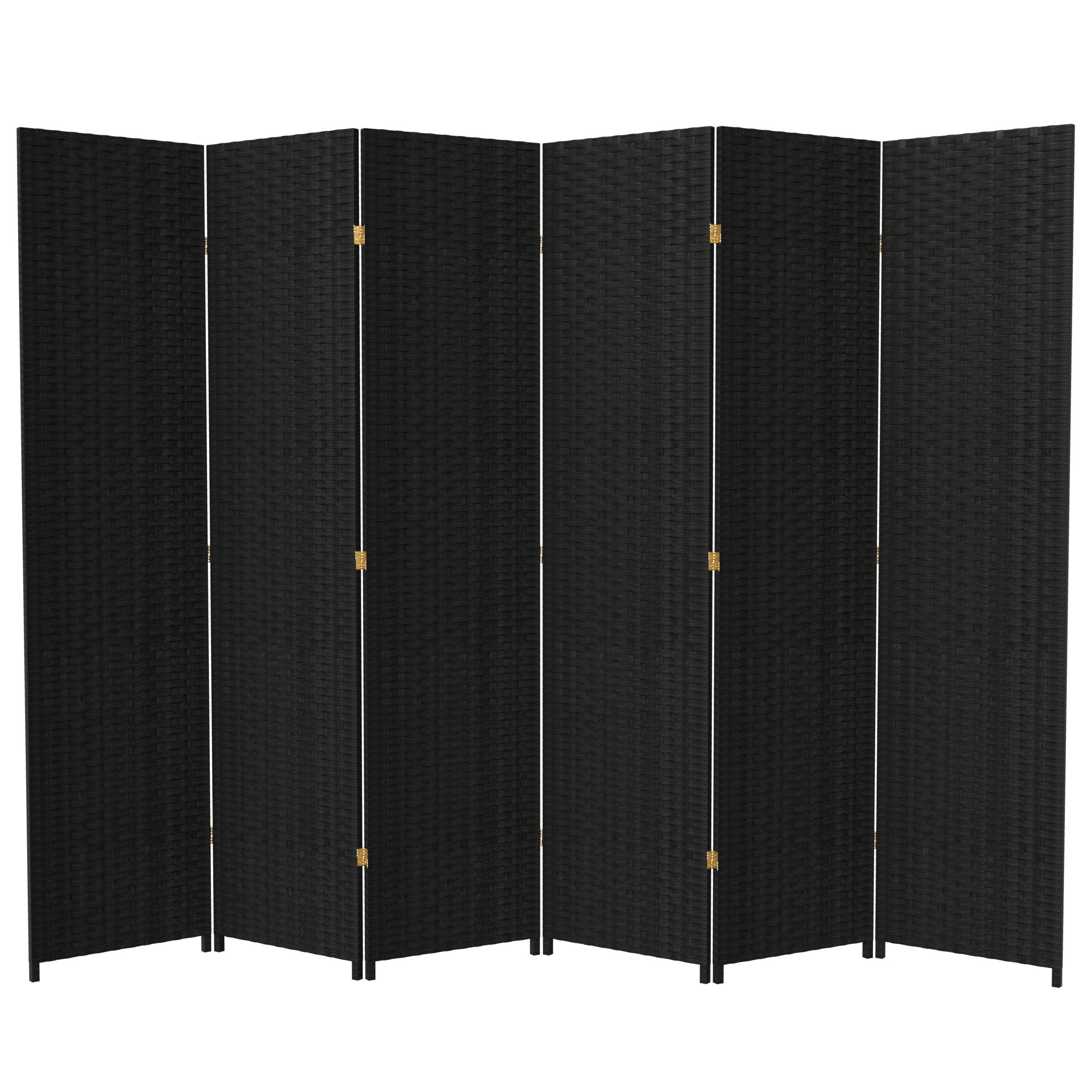 Red Lantern 7 ft. Tall Woven Fiber Folding Screen - Black - 6 Panel