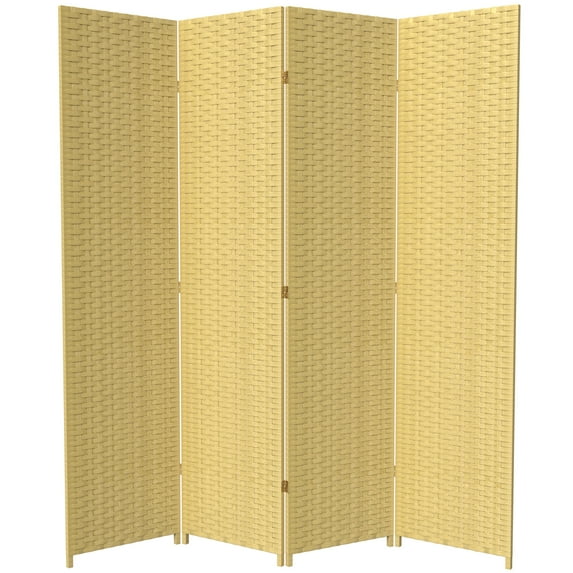 Red Lantern 7 ft. Tall Woven Fiber Folding Screen - Dark Beige - 4 Panel