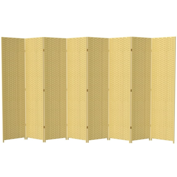Red Lantern 7 ft. Tall Woven Fiber Folding Screen - Dark Beige - 8 Panel