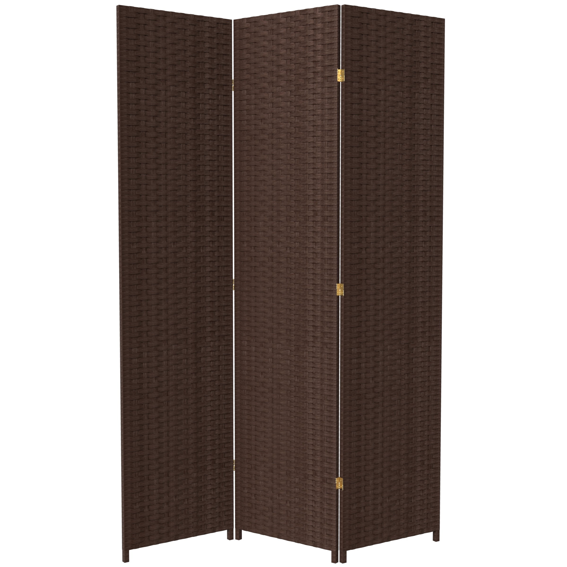 Red Lantern 7 ft. Tall Woven Fiber Folding Screen - Dark Mocha - 3