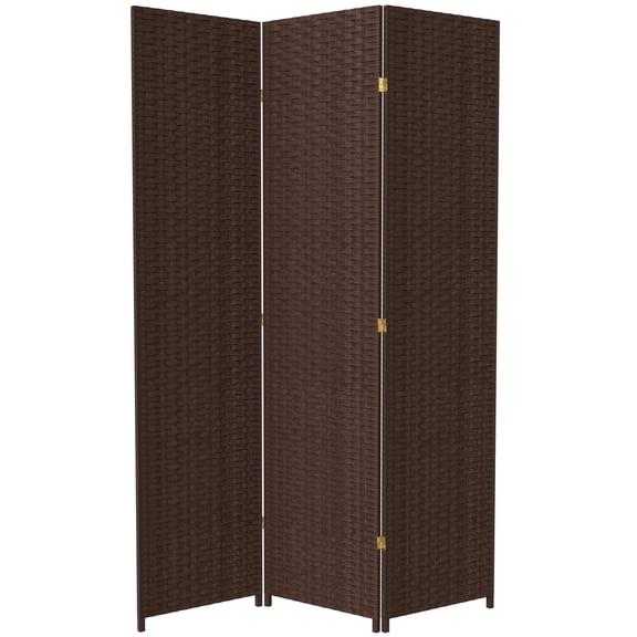 Red Lantern 7 ft. Tall Woven Fiber Folding Screen - Dark Mocha - 3 Panel