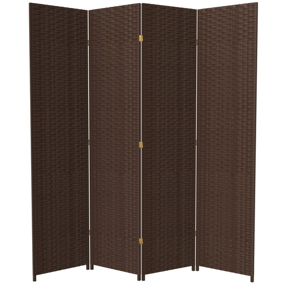 Red Lantern 7 ft. Tall Woven Fiber Folding Screen - Dark Mocha - 4 Panel