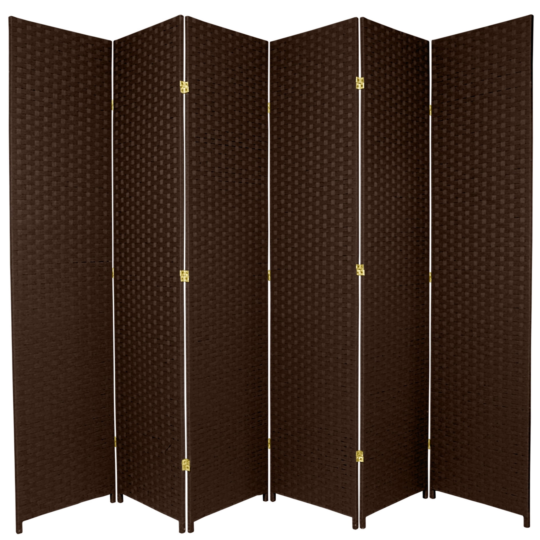 Dark Mocha 7 Ft Tall Woven Fiber Folding Room Divider with 6 Panels