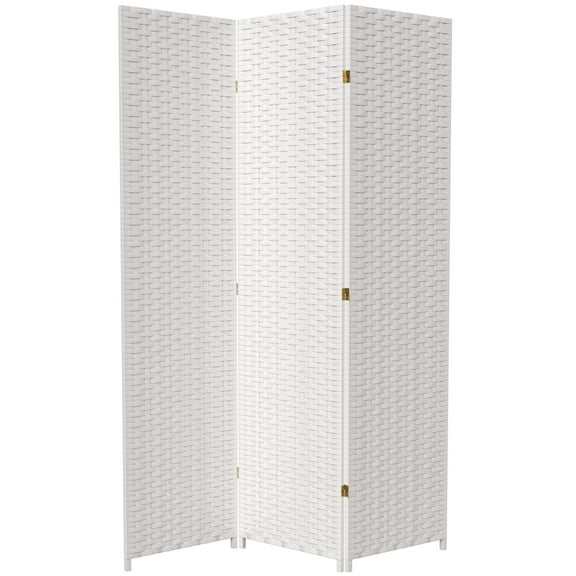 Red Lantern 7 ft. Tall Woven Fiber Folding Screen - White - 3 Panel