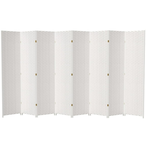 Red Lantern 7 ft. Tall Woven Fiber Folding Screen - White - 8 Panel