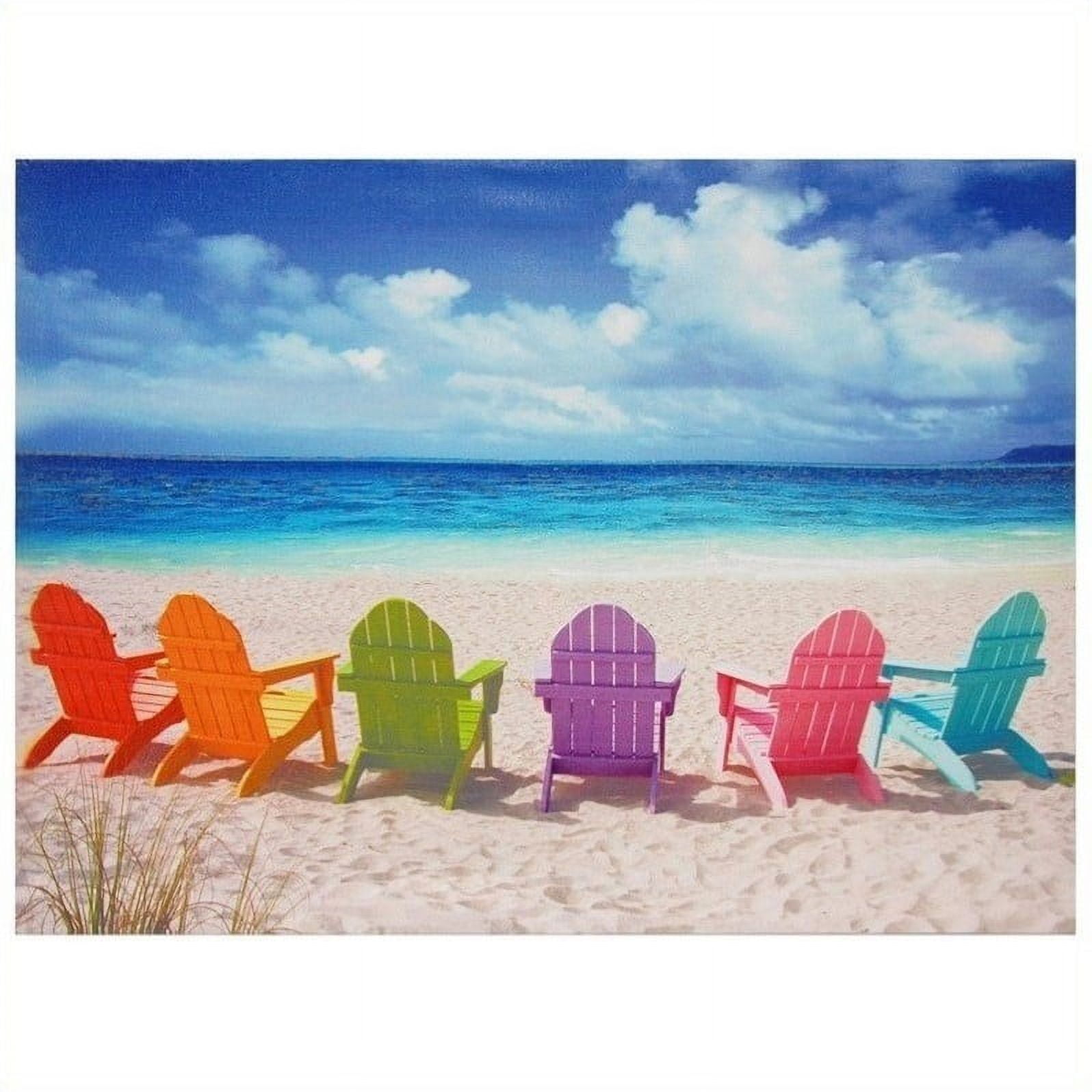 Colorful Adirondack Chairs Beach Scene Framed Canvas Wall Art
