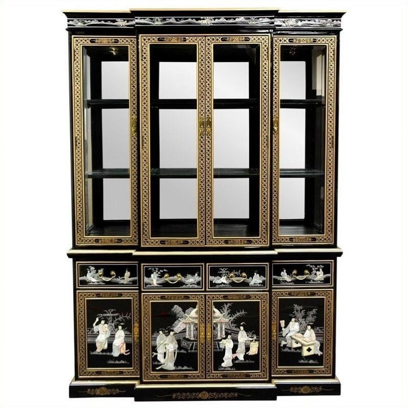 Oriental Furniture Black Lacquer Breakfront, 82.00
