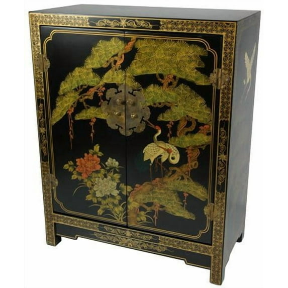 Oriental Furniture Black Lacquer Cabinet