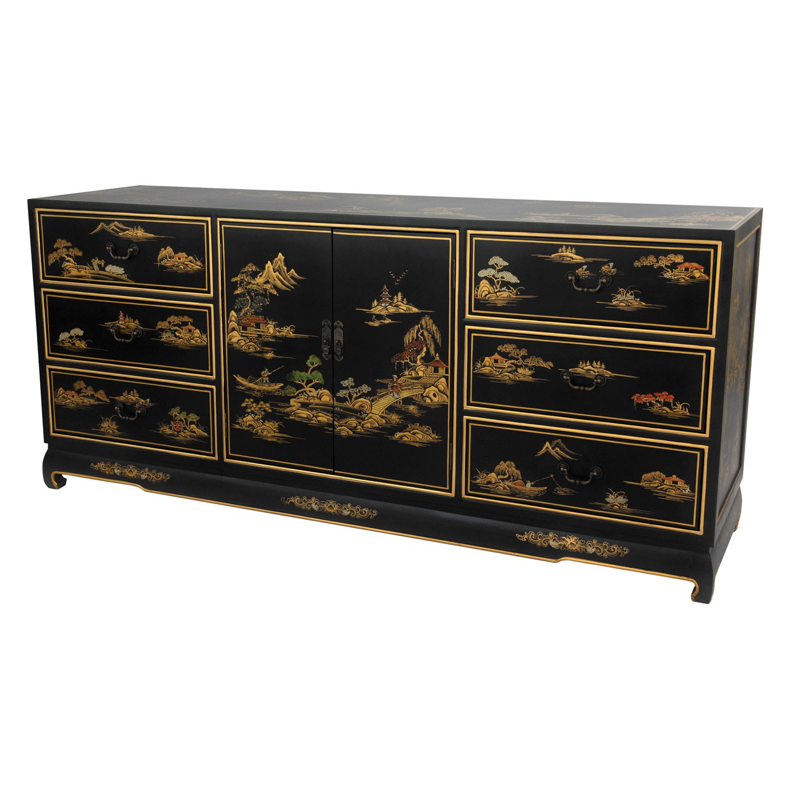 Oriental Furniture Black Lacquer Dresser, 72