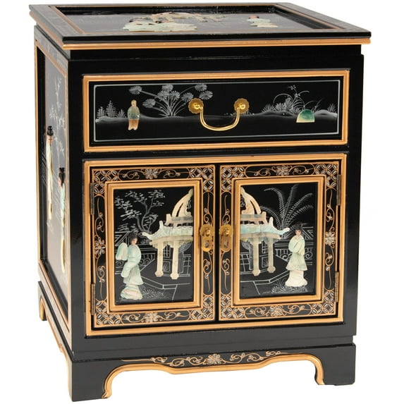 Oriental Furniture Black Lacquer End Table - Royal Ladies