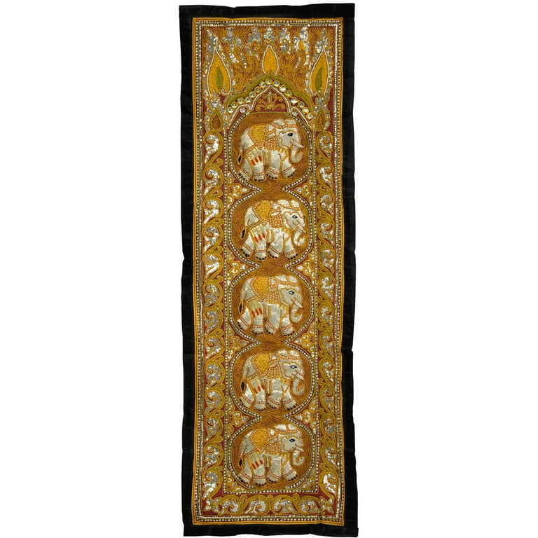 Long Embroidered Wall Hanging w Elephants Long Embroidered Wall Hanging w Elephants