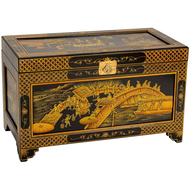 Oriental Furniture Ching Ming 40 Gallon Wood Storage Trunk, Black